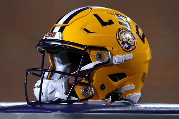 OXFORD, MISSISSIPPI - NOVEMBER 16: A LSU helmet is pictured during a game against the Mississippi Rebels at Vaught-Hemingway Stadium on November 16, 2019 in Oxford, Mississippi. (Photo by Jonathan Bachman/Getty Images)