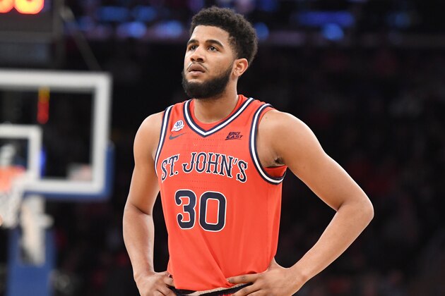 NEW YORK , NY - MARCH 11:  LJ Figueroa #30 of the St. John's Red Storm looks on during the Big East Conference Men's Basketball Tournament First Round game against the Georgetown Hoyas at Madison Square Garden on March 11, 2020 in New York City. (Photo by Mitchell Layton/Getty Images)
