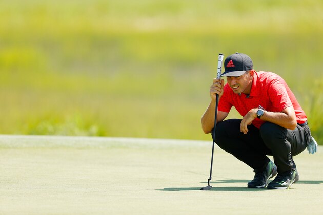 HILTON HEAD ISLAND, SOUTH CAROLINA - JUNE 20: Sergio Garcia of Spain lines up a putt on the 18th green during the third round of the RBC Heritage on June 20, 2020 at Harbour Town Golf Links in Hilton Head Island, South Carolina. (Photo by Kevin C. Cox/Getty Images)