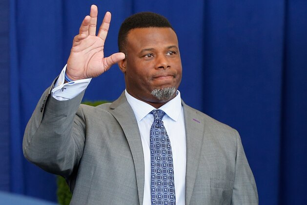 COOPERSTOWN, NY - JULY 29:  Hall of Famer Ken Griffey Jr. is introduced at Clark Sports Center during the Baseball Hall of Fame induction ceremony on July 29, 2018 in Cooperstown, New York.  (Photo by Jim McIsaac/Getty Images)