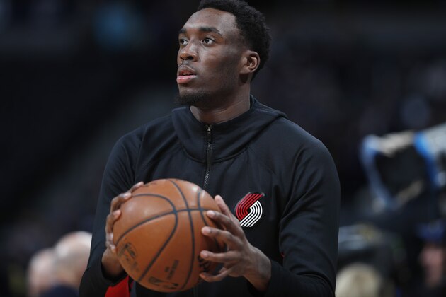 Portland Trail Blazers forward Nassir Little (9) in the first half of an NBA basketball game Tuesday, Feb. 4, 2020, in Denver. (AP Photo/David Zalubowski)