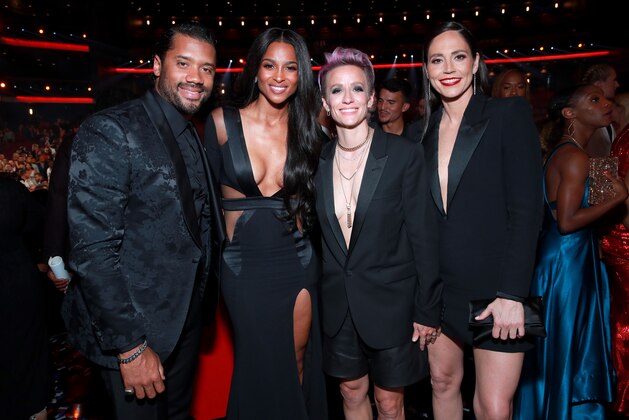 LOS ANGELES, CALIFORNIA - JULY 10: (L-R) Russell Wilson, Ciara, Megan Rapinoe, and Sue Bird attend The 2019 ESPYs at Microsoft Theater on July 10, 2019 in Los Angeles, California. (Photo by Rich Fury/Getty Images)
