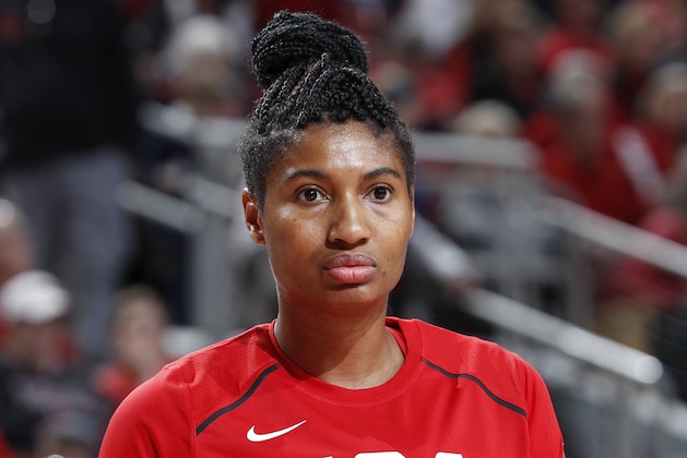 LOUISVILLE, KY - FEBRUARY 02: Angel McCoughtry #8 of the USA Women's National team looks on during an exhibition game against the Louisville Cardinals at KFC YUM! Center on February 2, 2020 in Louisville, Kentucky. (Photo by Joe Robbins/Getty Images)