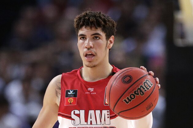LaMelo Ball of the Illawarra Hawks carries the ball up during their game against the Sydney Kings in the Australian Basketball League in Sydney, Sunday, Nov. 17, 2019. (AP Photo/Rick Rycroft)