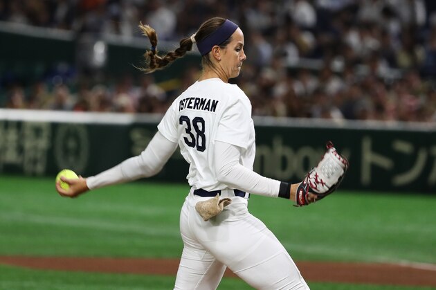 TOKYO, JAPAN - JUNE 25: Cat Osterman #38 of United States pitches against Japan during the game three between Japan and United States at the Tokyo Dome on June 25, 2019 in Tokyo, Japan. (Photo by Takashi Aoyama/Getty Images)