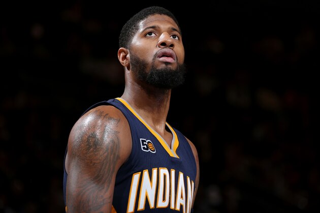 NEW YORK, NY - DECEMBER 20:  Paul George #13 of the Indiana Pacers looks on during a game against the New York Knicks on December 20, 2016 at Madison Square Garden in New York City, New York. NOTE TO USER: User expressly acknowledges and agrees that, by downloading and/or using this photograph, user is consenting to the terms and conditions of the Getty Images License Agreement. Mandatory Copyright Notice: Copyright 2016 NBAE  (Photo by Nathaniel S. Butler/NBAE via Getty Images)