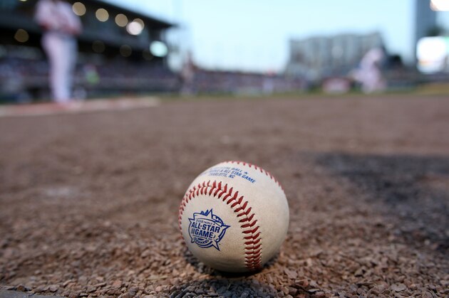 CHARLOTTE, NC - JULY 13: An All Star game logo baseball is photographed during the Sonic Automotive Triple-A Baseball All Star Game at BB&T Ballpark on July 13, 2016 in Charlotte, North Carolina.  (Photo by Gregg Forwerck/Getty Images)