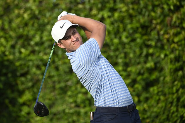 Cameron Champ watches his tee shot on the ninth hole during the first round of the Arnold Palmer Invitational golf tournament, Thursday, March 5, 2020, in Orlando, Fla. (AP Photo/Phelan M. Ebenhack)