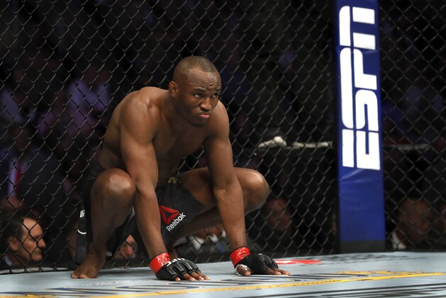 LAS VEGAS, NEVADA - DECEMBER 14:  UFC welterweight champion Kamaru Usman prepares for his title defense against Colby Covington during UFC 245 at T-Mobile Arena on December 14, 2019 in Las Vegas, Nevada. Usman retained his title with a fifth-round TKO.  (Photo by Steve Marcus/Getty Images)