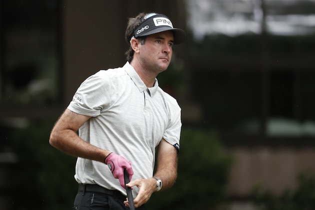Bubba Watson watches his shot from the 12th tee, during the first round of the RBC Heritage golf tournament, Thursday, June 18, 2020, in Hilton Head Island, S.C. (AP Photo/Gerry Broome)