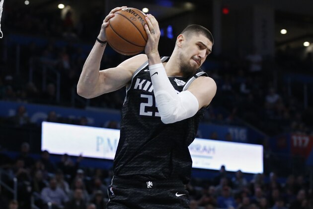 Sacramento Kings center Alex Len during an NBA basketball game against the Oklahoma City Thunder Thursday, Feb. 27, 2020, in Oklahoma City. (AP Photo/Sue Ogrocki)