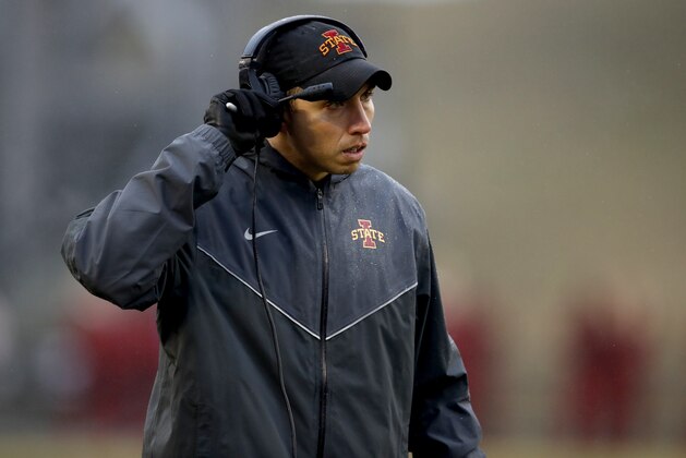 AMES, IA - DECEMBER 1: Head coach Matt Campbell of the Iowa State Cyclones coaches from the sidelines in the first half of play at Jack Trice Stadium on December 1, 2018 in Ames, Iowa. The Iowa State Cyclones won 27-24 over the Drake Bulldogs. (Photo by David K Purdy/Getty Images)