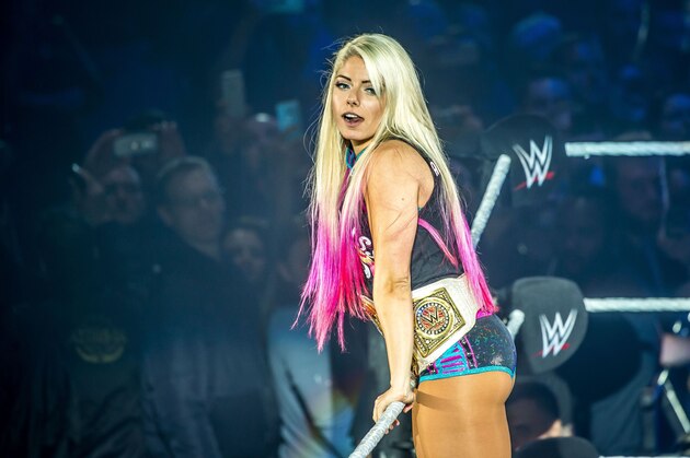 Alexa Bliss gestures in the ring during the WWE show at Zenith Arena on may 09, 2017 in Lille, France. / AFP PHOTO / PHILIPPE HUGUEN        (Photo credit should read PHILIPPE HUGUEN/AFP via Getty Images)