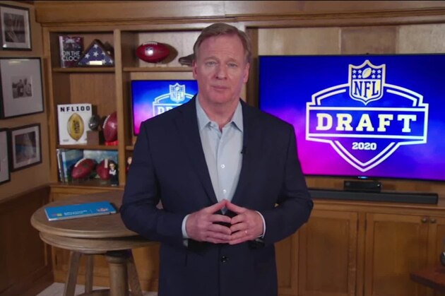 UNSPECIFIED LOCATION - APRIL 23: (EDITORIAL USE ONLY) In this still image from video provided by the NFL, NFL Commissioner Roger Goodell speaks from his home in Bronxville, New York during the first round of the 2020 NFL Draft on April 23, 2020. (Photo by NFL via Getty Images)