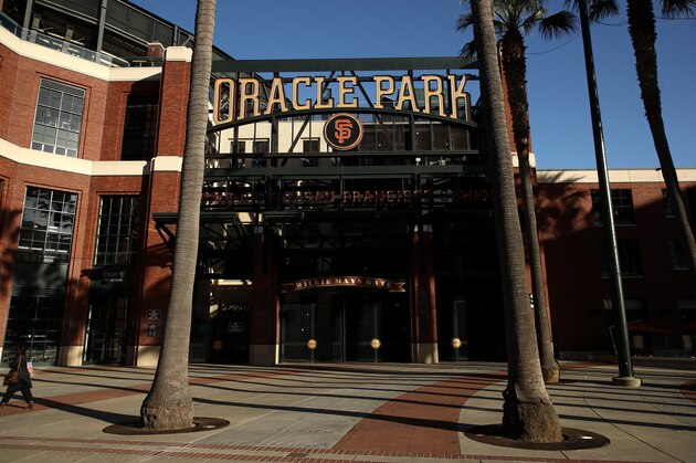 SAN FRANCISCO, CALIFORNIA - MARCH 12:  An exterior view of Oracle Park, where the San Francisco Giants play on March 12, 2020 in San Francisco, California. The NBA, NHL, NCAA and MLB have all announced cancellations or postponements of events because of the COVID-19.  (Photo by Ezra Shaw/Getty Images)