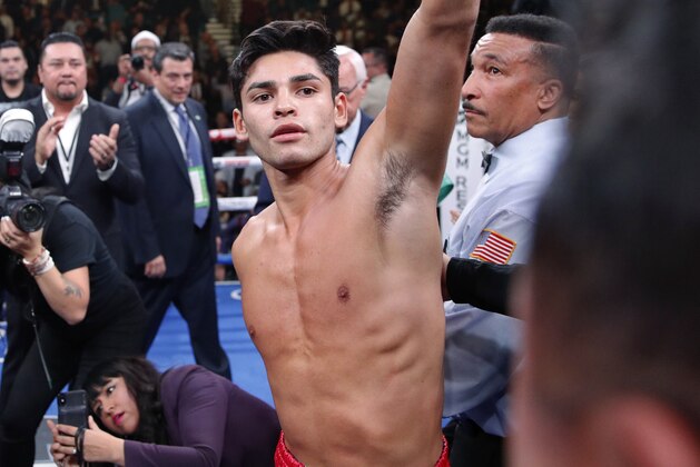 Ryan Garcia celebrates after defeating Romero Duno in a lightweight boxing bout Saturday, Nov. 2, 2019, in Las Vegas. (AP Photo/John Locher) Ryan Garcia celebrates after defeating Romero Duno in a lightweight boxing bout Saturday, Nov. 2, 2019, in Las Vegas. (AP Photo/John Locher)