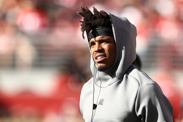 SANTA CLARA, CALIFORNIA - OCTOBER 27:  Cam Newton #1 of the Carolina Panthers stands on the sidelines during their game against the San Francisco 49ers at Levi's Stadium on October 27, 2019 in Santa Clara, California. (Photo by Ezra Shaw/Getty Images)