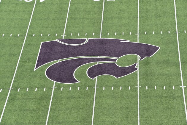 MANHATTAN, KS - NOVEMBER 16:  A general view of the Power Cat logo on the field at Bill Snyder Family Football Stadium prior to a game between the Kansas State Wildcats and West Virginia Mountaineers on November 16, 2019 in Manhattan, Kansas. (Photo by Peter G. Aiken/Getty Images)