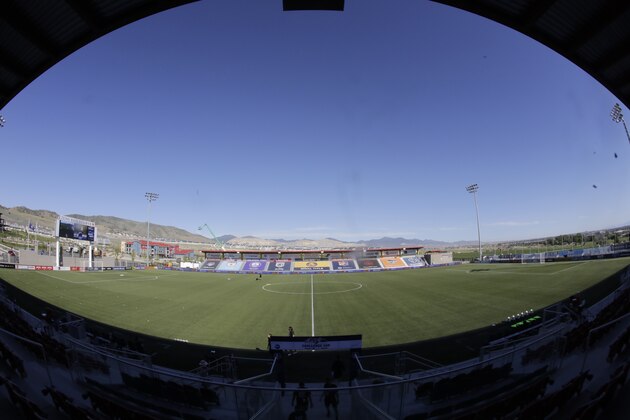 This image taken with a fisheye lens shows Zions Bank Stadium before an NWSL Challenge Cup soccer match between the Portland Thorns FC and the North Carolina Courage, Saturday, June 27, 2020, in Herriman, Utah. (AP Photo/Rick Bowmer) This image taken with a fisheye lens shows Zions Bank Stadium before an NWSL Challenge Cup soccer match between the Portland Thorns FC and the North Carolina Courage, Saturday, June 27, 2020, in Herriman, Utah. (AP Photo/Rick Bowmer)