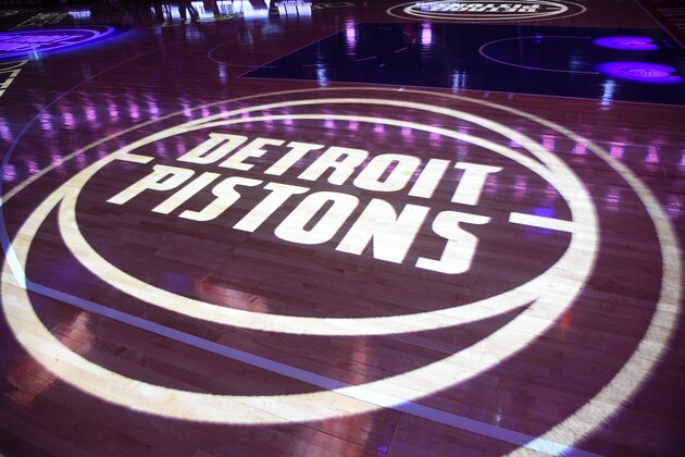 DETROIT, MI - OCTOBER 8:  a general view of the Detroit Pistons logo during the game against the Brooklyn Nets  during a pre-season game on October 8, 2018 at Little Caesars Arena in Detroit, Michigan. NOTE TO USER: User expressly acknowledges and agrees that, by downloading and/or using this photograph, User is consenting to the terms and conditions of the Getty Images License Agreement. Mandatory Copyright Notice: Copyright 2018 NBAE (Photo by Chris Schwegler/NBAE via Getty Images)