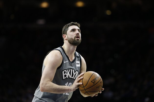 Brooklyn Nets' Joe Harris plays during an NBA basketball game against the Philadelphia 76ers, Thursday, Feb. 20, 2020, in Philadelphia. (AP Photo/Matt Slocum)