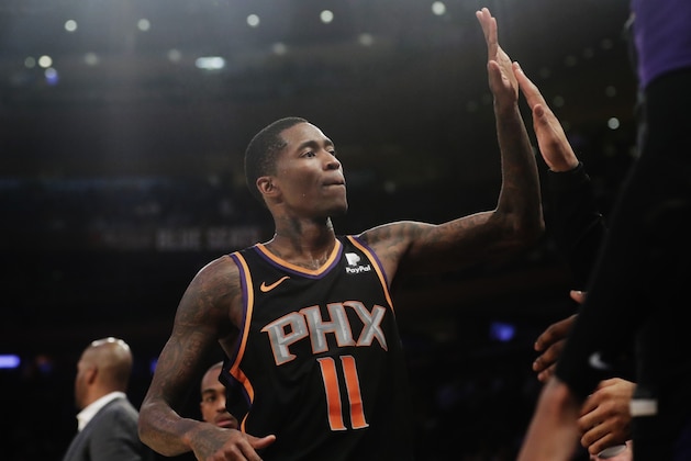 Phoenix Suns' Jamal Crawford (11) celebrates with teammates during the second half of an NBA basketball game against the New York Knicks, Monday, Dec. 17, 2018, in New York. (AP Photo/Frank Franklin II) Phoenix Suns' Jamal Crawford (11) celebrates with teammates during the second half of an NBA basketball game against the New York Knicks, Monday, Dec. 17, 2018, in New York. (AP Photo/Frank Franklin II)