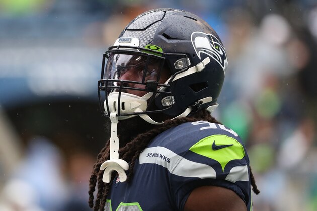 SEATTLE, WASHINGTON - SEPTEMBER 22: Jadeveon Clowney #90 of the Seattle Seahawks looks on prior to taking on the New Orleans Saints during their game at CenturyLink Field on September 22, 2019 in Seattle, Washington. (Photo by Abbie Parr/Getty Images)