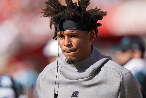 SANTA CLARA, CALIFORNIA - OCTOBER 27: Cam Newton #1 of the Carolina Panthers looks on from the sidelines against the San Francisco 49ers during an NFL football game at Levi's Stadium on October 27, 2019 in Santa Clara, California. (Photo by Thearon W. Henderson/Getty Images) SANTA CLARA, CALIFORNIA - OCTOBER 27: Cam Newton #1 of the Carolina Panthers looks on from the sidelines against the San Francisco 49ers during an NFL football game at Levi's Stadium on October 27, 2019 in Santa Clara, California. (Photo by Thearon W. Henderson/Getty Images)