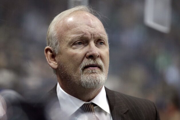 FILE - In this Jan. 14, 2017, file photo, Dallas Stars head coach Lindy Ruff watches play against the Minnesota Wild in the first period of an NHL hockey game in Dallas. The Rangers have hired longtime NHL head coach Lindy Ruff as an assistant to Alain Vigneault. The 57-year-old Ruff has been an NHL head coach for the past 19 seasons with a record of 736-554-78-125. (AP Photo/LM Otero, File) FILE - In this Jan. 14, 2017, file photo, Dallas Stars head coach Lindy Ruff watches play against the Minnesota Wild in the first period of an NHL hockey game in Dallas. The Rangers have hired longtime NHL head coach Lindy Ruff as an assistant to Alain Vigneault. The 57-year-old Ruff has been an NHL head coach for the past 19 seasons with a record of 736-554-78-125. (AP Photo/LM Otero, File)