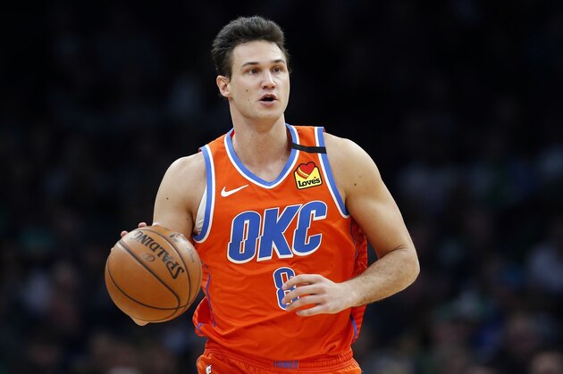 Oklahoma City Thunder's Danilo Gallinari plays against the Boston Celtics during an NBA basketball game, Sunday, March, 8, 2020, in Boston. (AP Photo/Michael Dwyer)