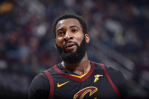 CLEVELAND, OH - MARCH 8: Andre Drummond #3 of the Cleveland Cavaliers looks on during the game against the San Antonio Spurs on March 8, 2020 at Rocket Mortgage FieldHouse in Cleveland, Ohio. NOTE TO USER: User expressly acknowledges and agrees that, by downloading and/or using this Photograph, user is consenting to the terms and conditions of the Getty Images License Agreement. Mandatory Copyright Notice: Copyright 2020 NBAE (Photo by David Liam Kyle/NBAE via Getty Images)
