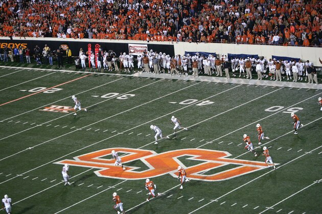 STILLWATER, OK - OCTOBER 29:  The OSU logo is shown during the Texas Longhorns game against the Oklahoma State Cowboys on October 29, 2005 at Boone Pickens Stadium in Stillwater, Oklahoma. The Longhorns defeated the Cowboys 47-28.  (Photo by Ronald Martinez/Getty Images)