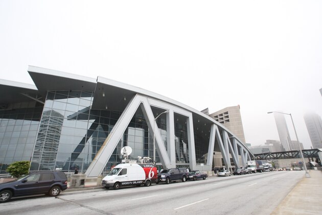 ATLANTA, GA - APRIL 22:   General atmosphere outside the stadium during an action between the Orlando Magic and the Atlanta Hawks in Game Three of the Eastern Conference Quarterfinals in the 2011 NBA Playoffs on April 22, 2011 at Philips Arena in Atlanta, Georgia. The Hawks won 88-84.  NOTE TO USER: User expressly acknowledges and agrees that, by downloading and/or using this Photograph, user is consenting to the terms and conditions of the Getty Images License Agreement. Mandatory Copyright Notice: Copyright 2011 NBAE (Photo by Scott Cunningham/NBAE via Getty Images)