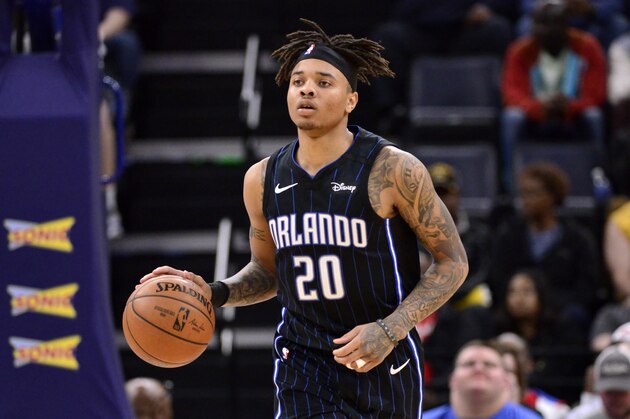 Orlando Magic guard Markelle Fultz (20) plays in the second half of an NBA basketball game against the Memphis Grizzlies Tuesday, March 10, 2020, in Memphis, Tenn. (AP Photo/Brandon Dill)