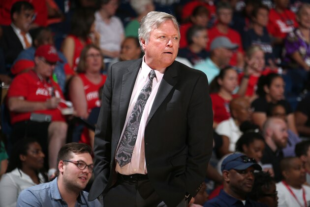 WASHINGTON, DC - AUGUST 14: Head Coach Dan Hughes of the Seattle Storm looks on during the game against the Washington Mystics on August 14, 2019 at the Entertainment & Sports Arena in Washington, DC. NOTE TO USER: User expressly acknowledges and agrees that, by downloading and/or using this photograph, user is consenting to the terms and conditions of the Getty Images License Agreement. Mandatory Copyright Notice: Copyright 2019 NBAE (Photo by Ned Dishman/NBAE via Getty Images)