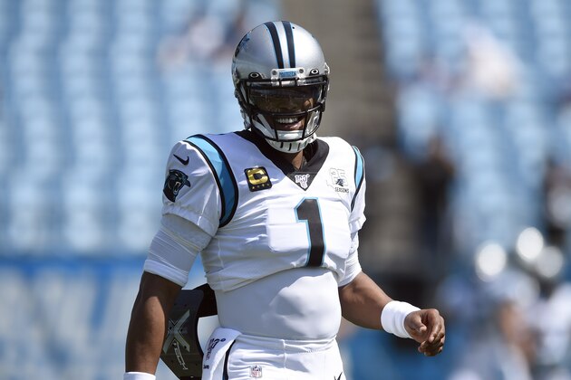 Carolina Panthers quarterback Cam Newton (1) warms up prior to an NFL football game against the Los Angeles Rams in Charlotte, N.C., Sunday, Sept. 8, 2019. (AP Photo/Mike McCarn) Carolina Panthers quarterback Cam Newton (1) warms up prior to an NFL football game against the Los Angeles Rams in Charlotte, N.C., Sunday, Sept. 8, 2019. (AP Photo/Mike McCarn)