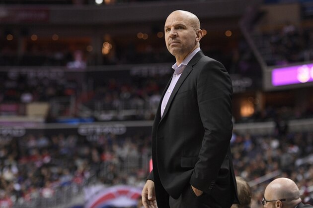 Milwaukee Bucks head coach Jason Kidd looks on during the first half of an NBA basketball game against the Washington Wizards, Monday, Jan. 15, 2018, in Washington. (AP Photo/Nick Wass)