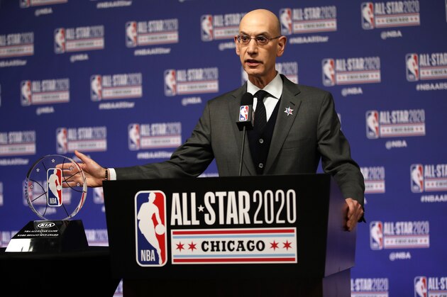 CHICAGO, IL - FEBRUARY 15:  NBA Commissioner Adam Silver announces NBA All-Star Game MVP Trophy will honor Kobe Bryant during NBA All-Star Saturday Night Presented by State Farm as part of 2020 NBA All-Star Weekend on February 15, 2020 at United Center in Chicago, Illinois. NOTE TO USER: User expressly acknowledges and agrees that, by downloading and/or using this Photograph, user is consenting to the terms and conditions of the Getty Images License Agreement. Mandatory Copyright Notice: Copyright 2020 NBAE (Photo by Jeff Haynes/NBAE via Getty Images)
