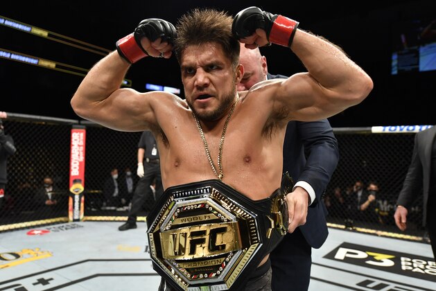 JACKSONVILLE, FLORIDA - MAY 09: Henry Cejudo celebrates after his knockout victory over Dominick Cruz in their UFC bantamweight championship fight during the UFC 249 event at VyStar Veterans Memorial Arena on May 09, 2020 in Jacksonville, Florida. (Photo by Jeff Bottari/Zuffa LLC)