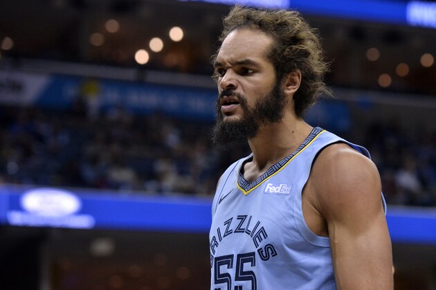 Memphis Grizzlies center Joakim Noah (55) plays in the second half of an NBA basketball game against the Orlando Magic Sunday, March 10, 2019, in Memphis, Tenn. (AP Photo/Brandon Dill)