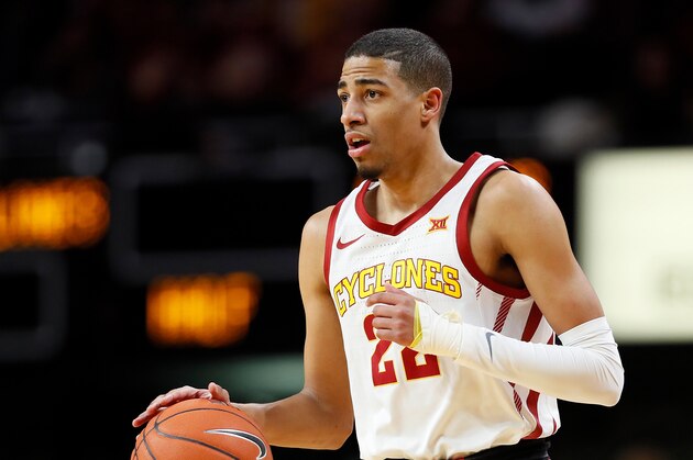 Iowa State guard Tyrese Haliburton drives up court during the first half of an NCAA college basketball game against Oklahoma State, Tuesday, Jan. 21, 2020, in Ames, Iowa. (AP Photo/Charlie Neibergall)