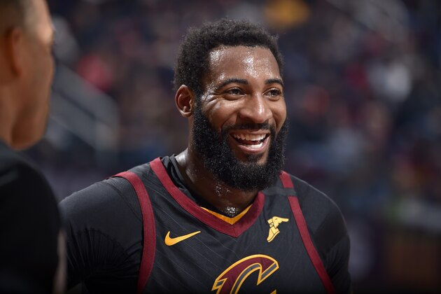 CLEVELAND, OH - MARCH 8: Andre Drummond #3 of the Cleveland Cavaliers smiles during the game against the San Antonio Spurs on March 8, 2020 at Rocket Mortgage FieldHouse in Cleveland, Ohio. NOTE TO USER: User expressly acknowledges and agrees that, by downloading and/or using this Photograph, user is consenting to the terms and conditions of the Getty Images License Agreement. Mandatory Copyright Notice: Copyright 2020 NBAE (Photo by David Liam Kyle/NBAE via Getty Images)