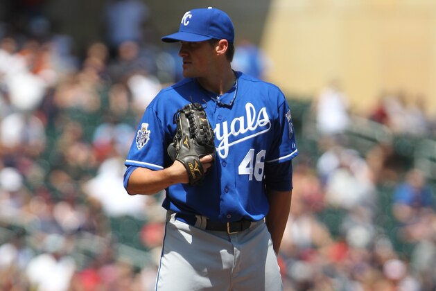 MINNEAPOLIS, MN - JUNE 30: Tommy Hottovy #46 of the Kansas City Royals pitches against the Minnesota Twins on June 30, 2012 at Target Field in Minneapolis, Minnesota. The Twins defeated the Royals 7-2. (Photo by Brace Hemmelgarn/Minnesota Twins/Getty Images)
