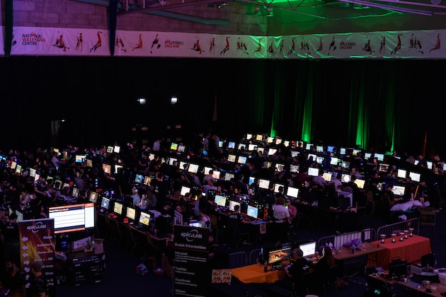 KETTERING, ENGLAND - OCTOBER 12: A general view of one of the arenas at the epicLAN esport tournament at the Kettering Conference Centre, on October 12, 2019 in Kettering, England. EpicLAN events see between 32 and 700 networked players compete against each other for cash prizes and trophies. With gamers taking part in networked tournaments of Battalion 1944, Counter-Strike: Global Offensive, Rainbow Six:Siege, Rocket League, Starcraft 2 and others, the prize funds varied from £1000 to £15000. (Photo by Leon Neal/Getty Images)