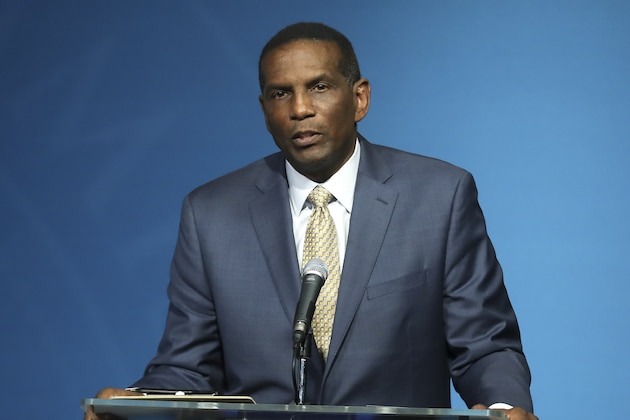 Burgess Owens, former NFL star, and candidate for the 4th Congressional District seat, speaks during the 4th District GOP Debate at the KUED studios on the University of Utah campus in Salt Lake City on Monday, June 1, 2020. The Republican race to take on Utah's lone Congressional Democrat is still a four-way contest, and the contenders were split during a debate on whether a hardline conservative or a more centrist candidate would be the party's best chance in November. (Steve Griffin/Deseret News, via AP, Pool)
