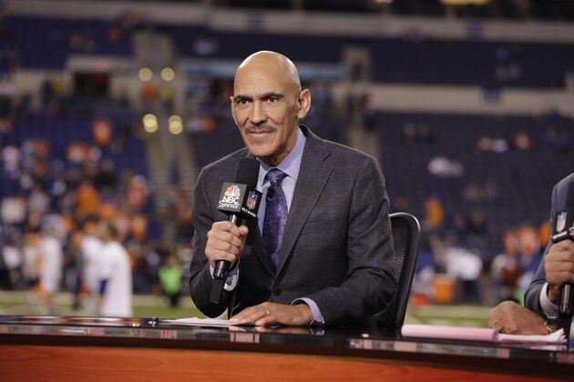 Analyst Tony Dungy talks on set before an NFL football game between the Indianapolis Colts and Denver Broncos in Indianapolis, Thursday, Dec. 14, 2017. (AP Photo/Darron Cummings)
