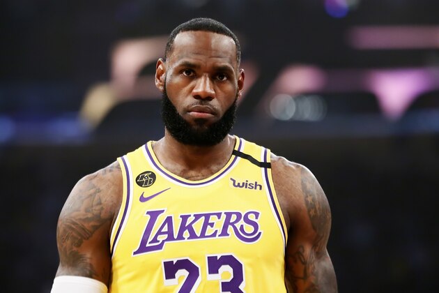 LOS ANGELES, CA - MARCH 10: LeBron James #23 of the Los Angeles Lakers looks on during a game against the Brooklyn Nets at the Staples Center on March 10, 2020 in Los Angeles, CA. NOTE TO USER: User expressly acknowledges and agrees that, by downloading and or using this photograph, User is consenting to the terms and conditions of the Getty Images License Agreement. Mandatory Credit: 2020 NBAE (Photo by Chris Elise/NBAE via Getty Images)