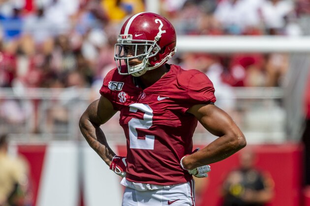 Alabama defensive back Patrick Surtain II (2) during the first half of an NCAA college football game against Southern Miss, Saturday, Sept. 21, 2019, in Tuscaloosa, Ala. (AP Photo/Vasha Hunt)