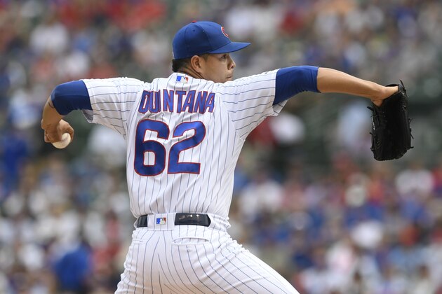 Chicago Cubs starter Jose Quintana delivers a pitch during the first inning of baseball game against the St. Louis Cardinals Saturday, Sept. 21, 2019, in Chicago. (AP Photo/Paul Beaty)