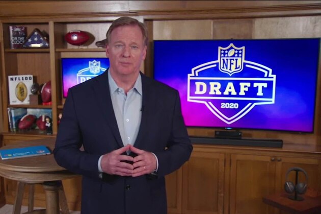 UNSPECIFIED LOCATION - APRIL 23: (EDITORIAL USE ONLY) In this still image from video provided by the NFL, NFL Commissioner Roger Goodell speaks from his home in Bronxville, New York during the first round of the 2020 NFL Draft on April 23, 2020. (Photo by NFL via Getty Images)